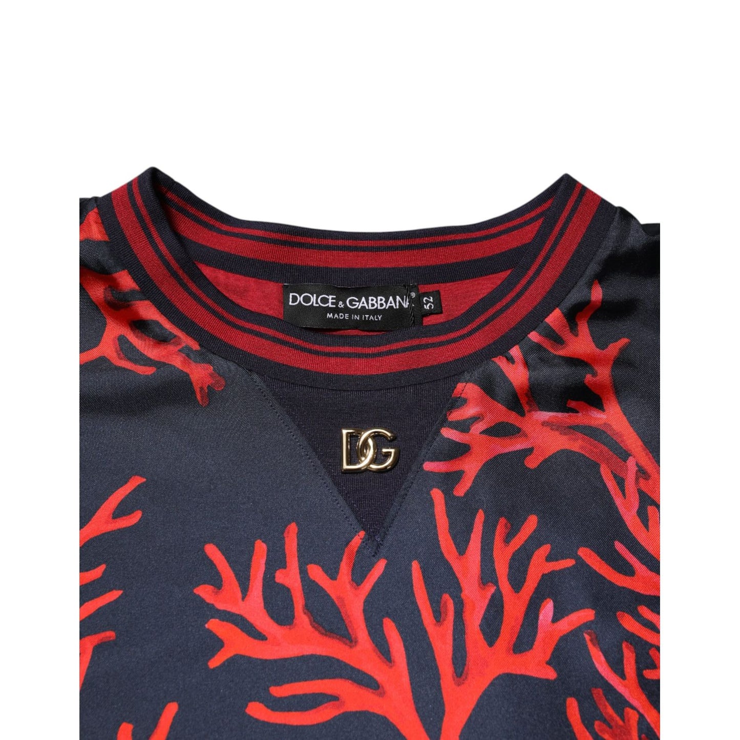 Dolce & Gabbana Silk Navy Red Coral Print Pullover Sweater Dolce & Gabbana