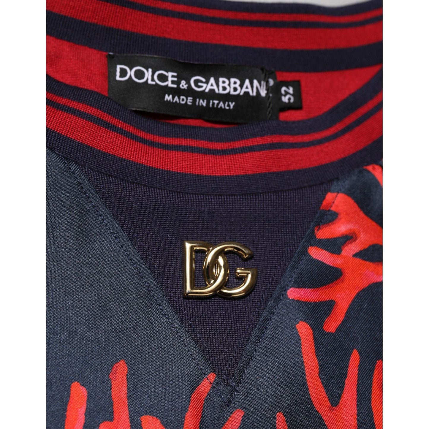 Dolce & Gabbana Silk Navy Red Coral Print Pullover Sweater Dolce & Gabbana
