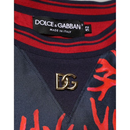 Dolce & Gabbana Silk Navy Red Coral Print Pullover Sweater Dolce & Gabbana