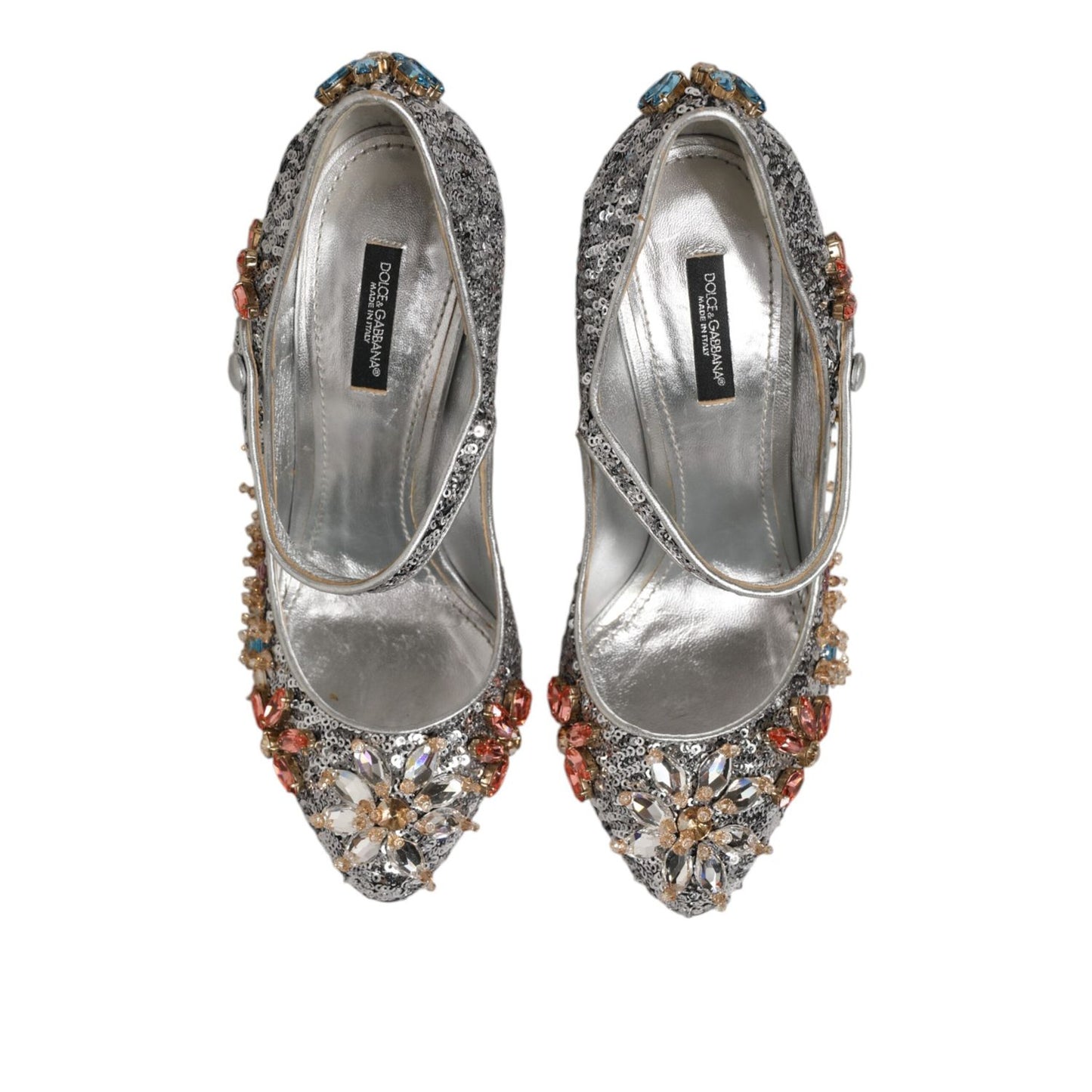 Dolce & Gabbana Silver Sequin Crystal Mary Janes Pumps Shoes Dolce & Gabbana