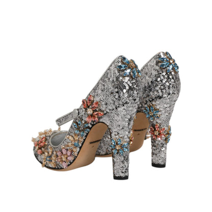 Dolce & Gabbana Silver Sequin Crystal Mary Janes Pumps Shoes Dolce & Gabbana