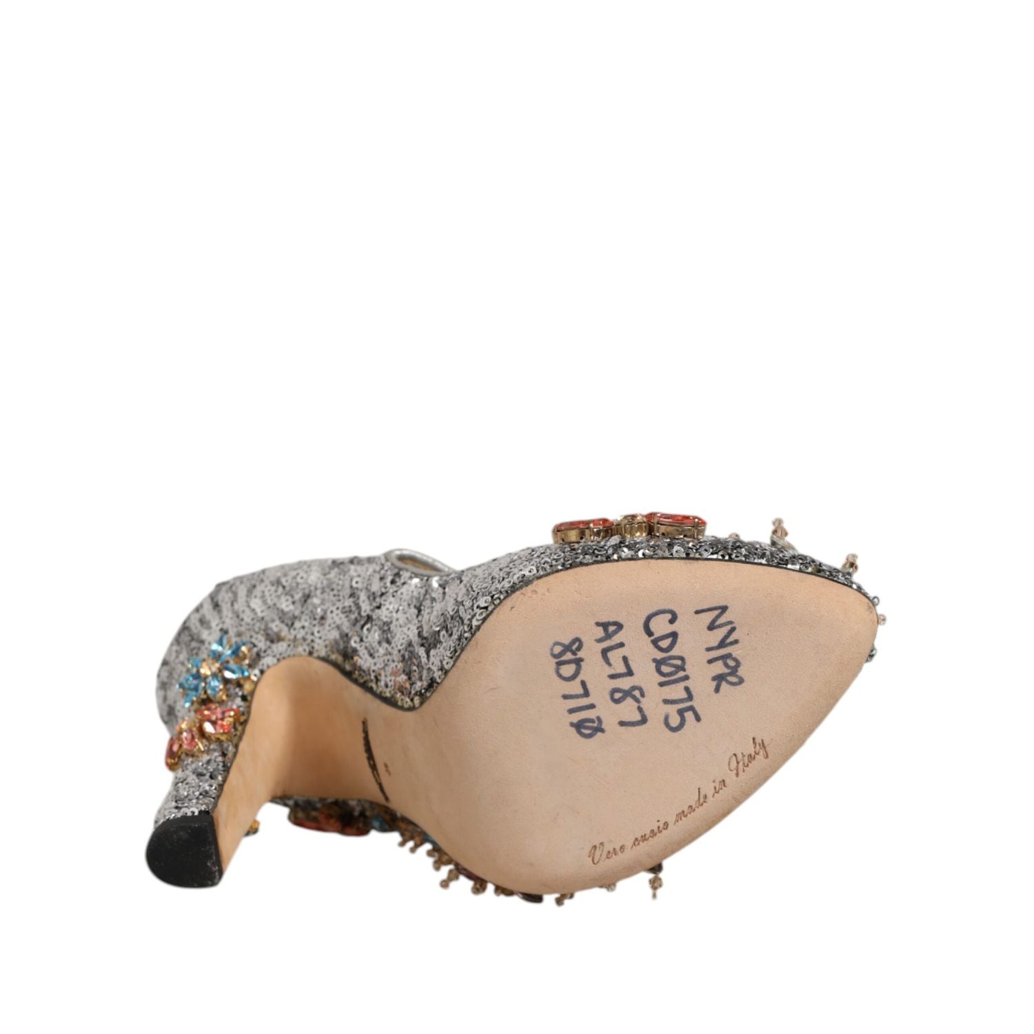 Dolce & Gabbana Silver Sequin Crystal Mary Janes Pumps Shoes