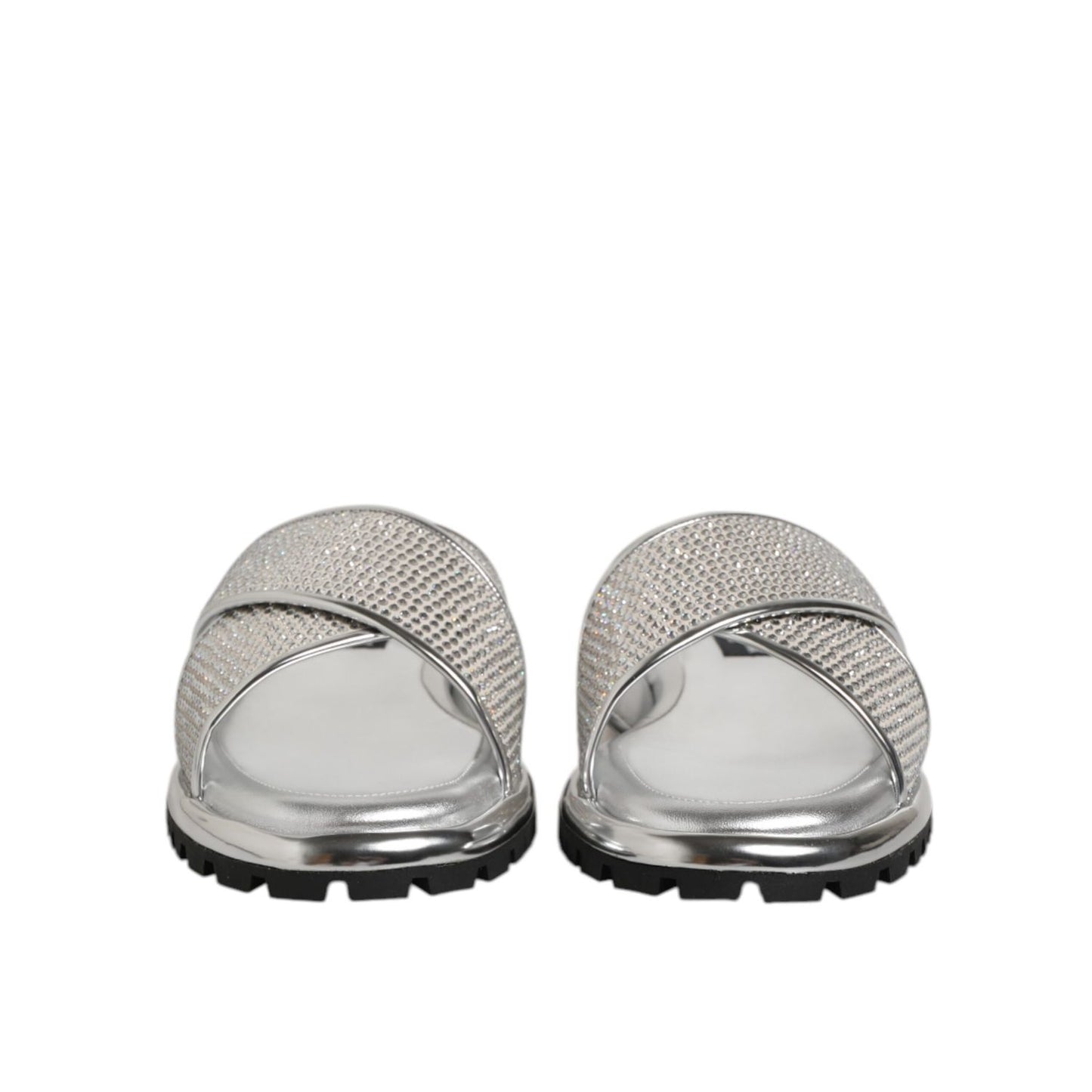 Dolce & Gabbana Silver Strass Slides Flats Slippers Shoes Dolce & Gabbana