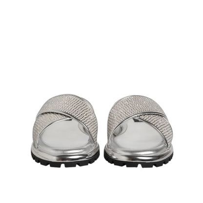 Dolce & Gabbana Silver Strass Slides Flats Slippers Shoes Dolce & Gabbana