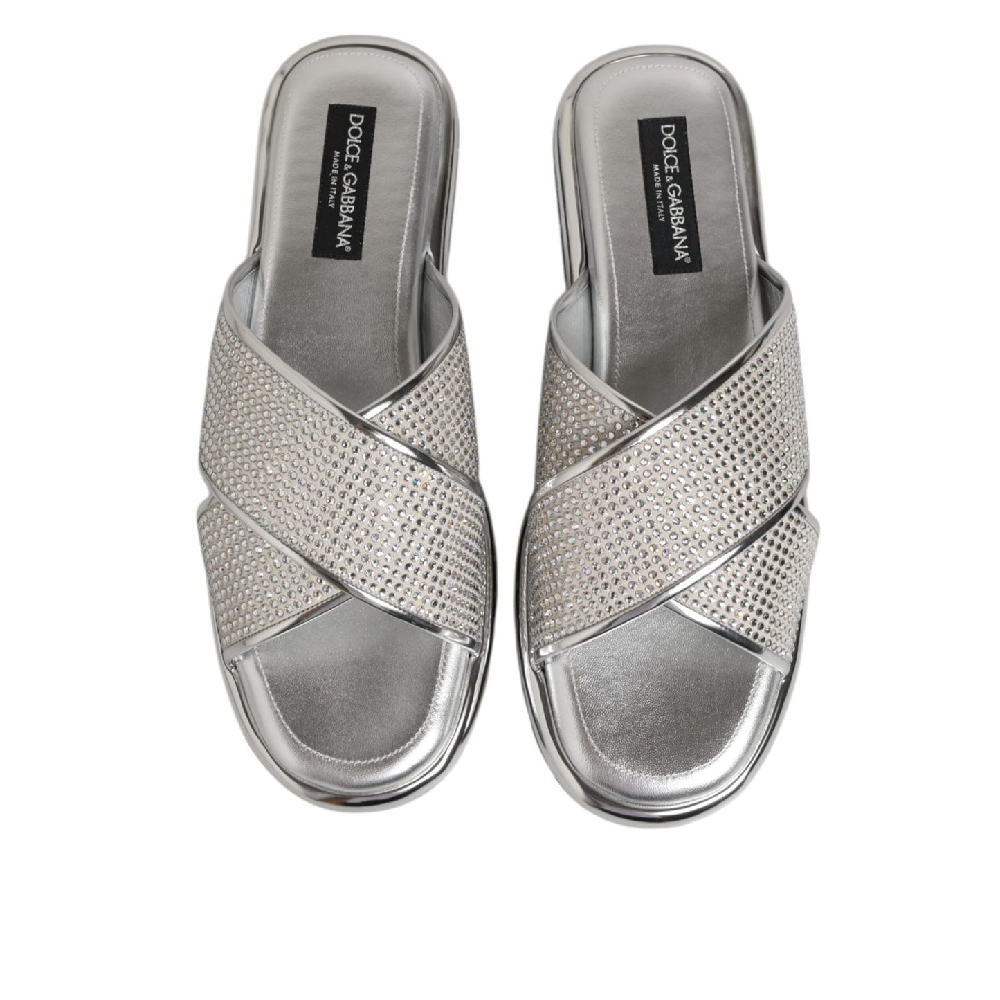 Dolce & Gabbana Silver Strass Slides Flats Slippers Shoes Dolce & Gabbana
