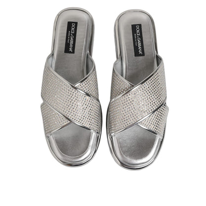 Dolce & Gabbana Silver Strass Slides Flats Slippers Shoes Dolce & Gabbana