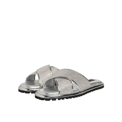Dolce & Gabbana Silver Strass Slides Flats Slippers Shoes Dolce & Gabbana