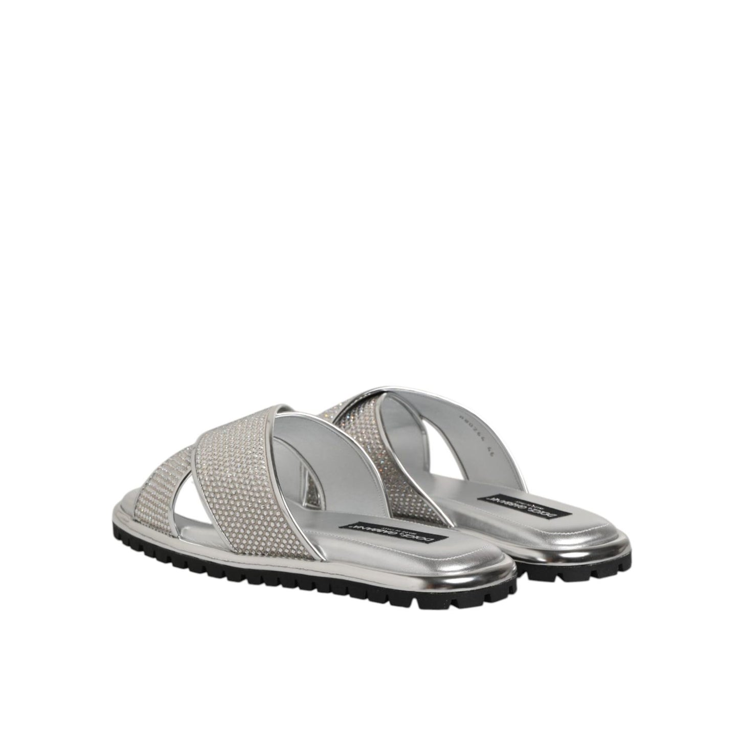 Dolce & Gabbana Silver Strass Slides Flats Slippers Shoes Dolce & Gabbana