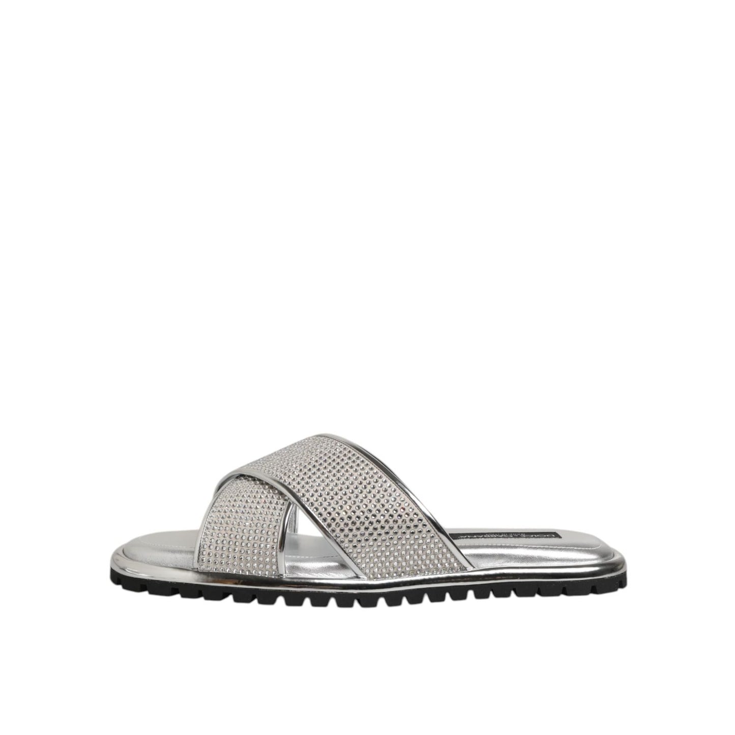 Dolce & Gabbana Silver Strass Slides Flats Slippers Shoes Dolce & Gabbana