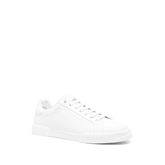 Dolce & Gabbana Sneakers White, leather lace-up Portofino shoes with round toe and logo patch, flat rubber sole
