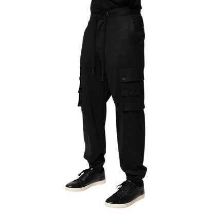 Dolce & Gabbana Solid Black Cargo Jogger Men Sweatpants Pants Dolce & Gabbana