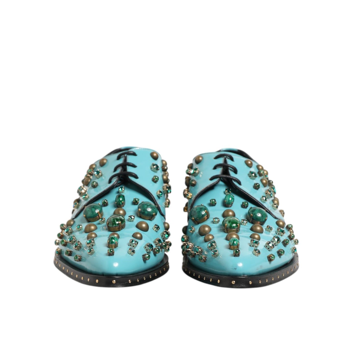 Dolce & Gabbana Turquoise Crystal Embellished Men Derby Shoes Dolce & Gabbana
