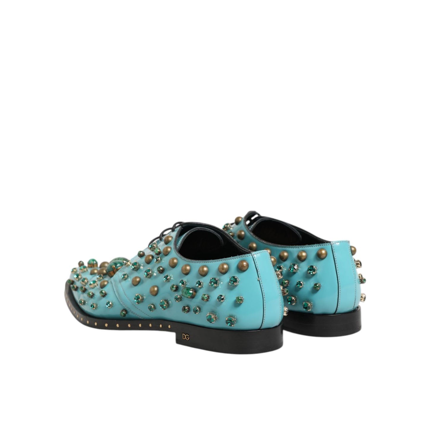 Dolce & Gabbana Turquoise Crystal Embellished Men Derby Shoes Dolce & Gabbana