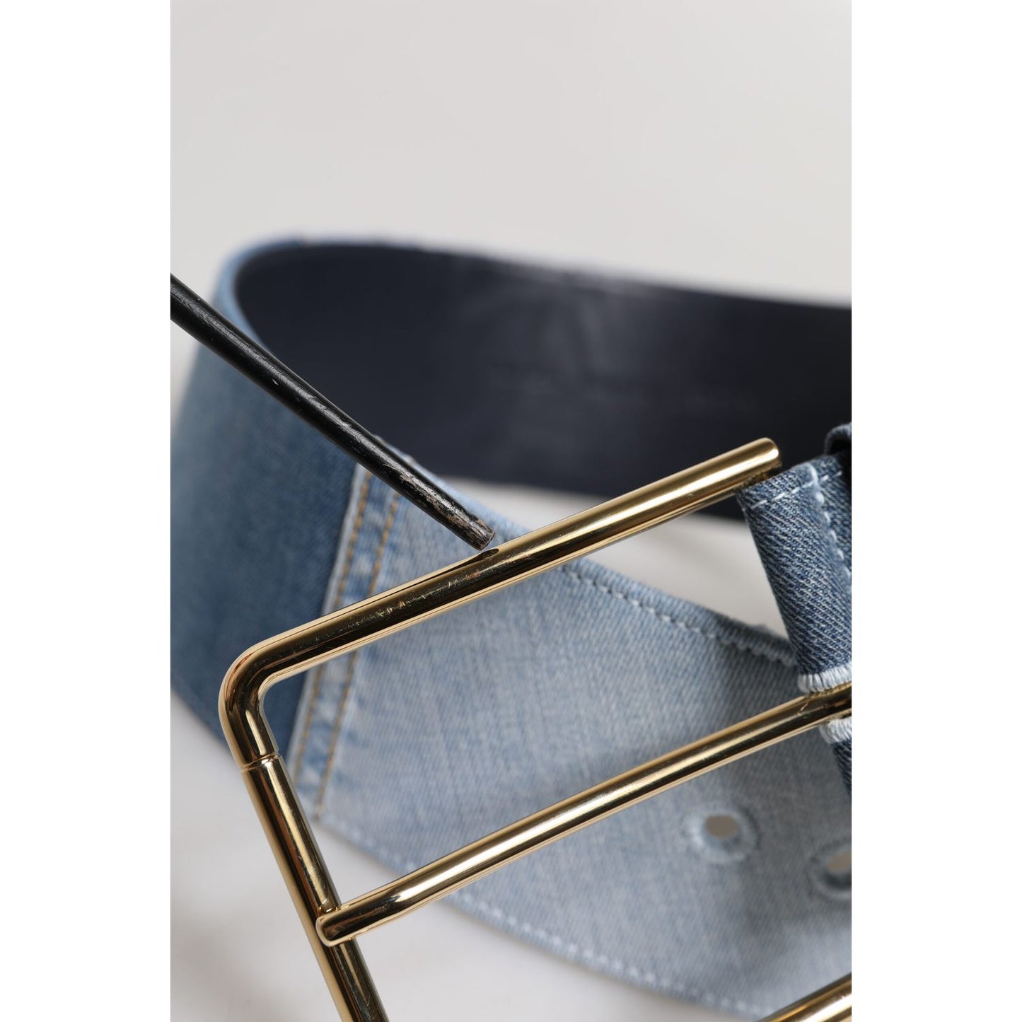 Dolce & Gabbana Two Tone Blue Denim Gold Metal Buckle Belt
