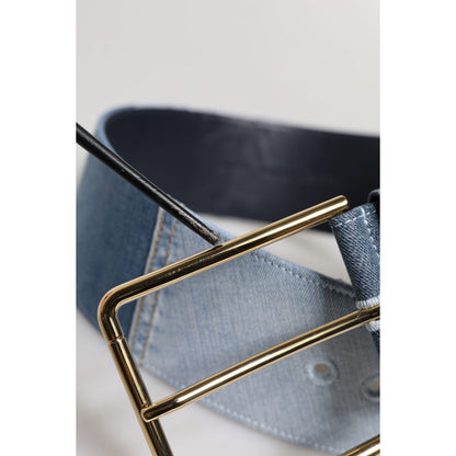 Dolce & Gabbana Two Tone Blue Denim Gold Metal Buckle Belt