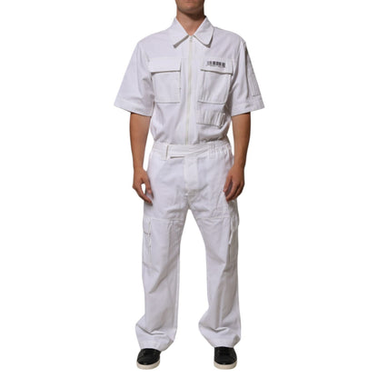 Dolce & Gabbana White Barcode Patch Utility Zip Jumpsuit Pants Dolce & Gabbana