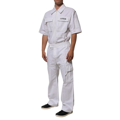 Dolce & Gabbana White Barcode Patch Utility Zip Jumpsuit Pants Dolce & Gabbana