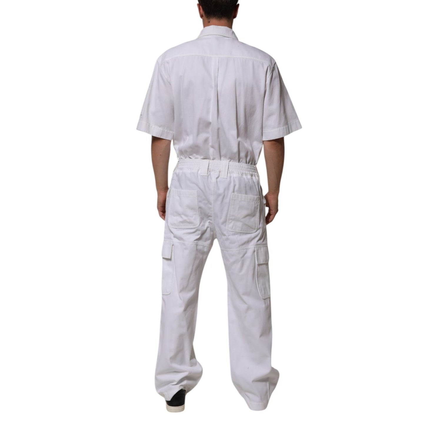 Dolce & Gabbana White Barcode Patch Utility Zip Jumpsuit Pants Dolce & Gabbana