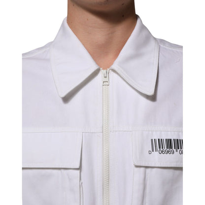 Dolce & Gabbana White Barcode Patch Utility Zip Jumpsuit Pants Dolce & Gabbana