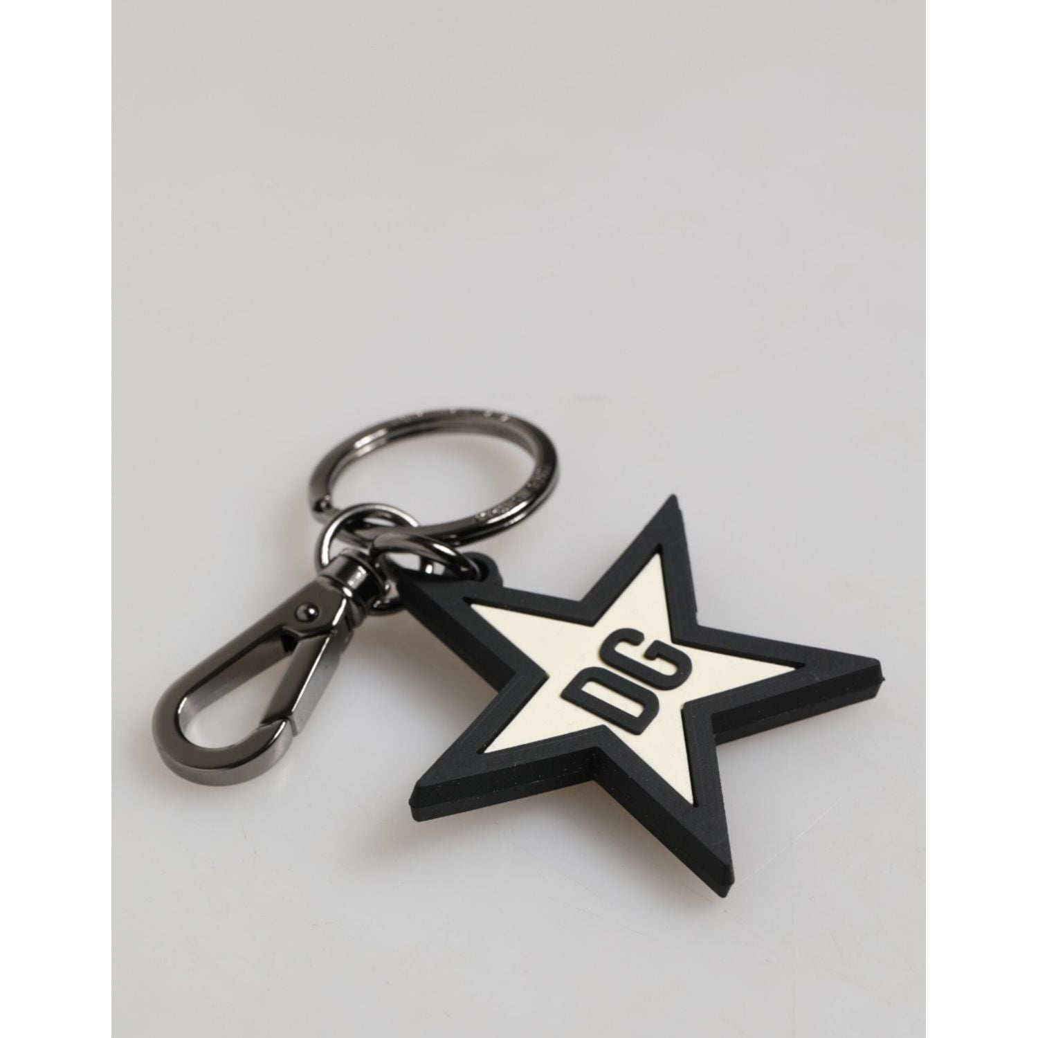 Dolce & Gabbana White Black DG Logo Star Rubber Men's Keychain Keyring