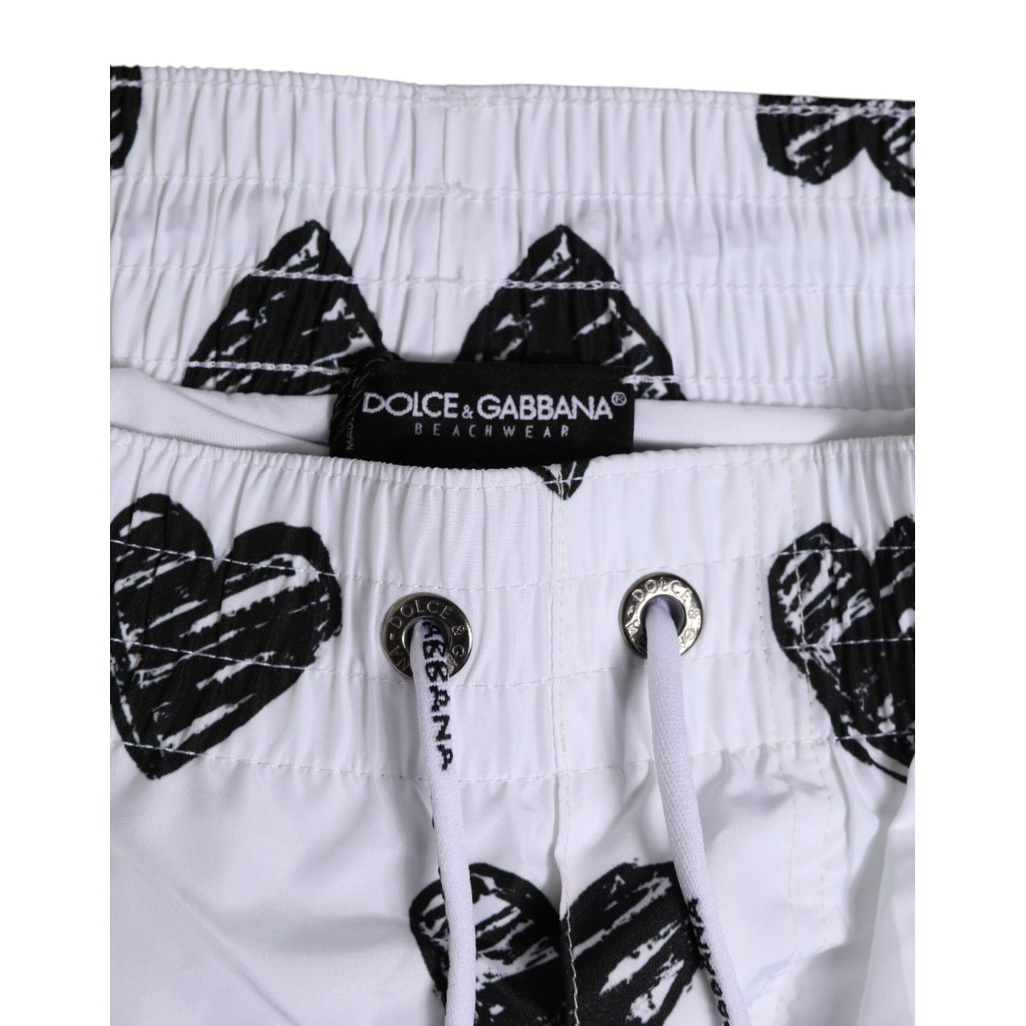Dolce & Gabbana White Black Heart Print Men Boxer Short Swimwear Dolce & Gabbana
