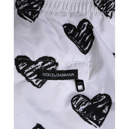 Dolce & Gabbana White Black Heart Print Men Boxer Short Swimwear Dolce & Gabbana