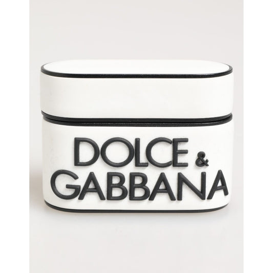 Dolce & Gabbana White Black Rubber Logo Embossed Accessory Airpods Case