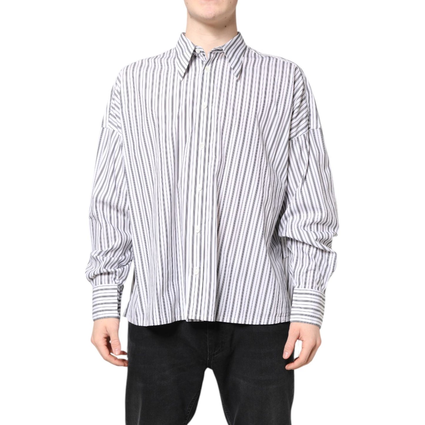 Dolce & Gabbana White Black Stripe Button Down Casual Shirt Dolce & Gabbana
