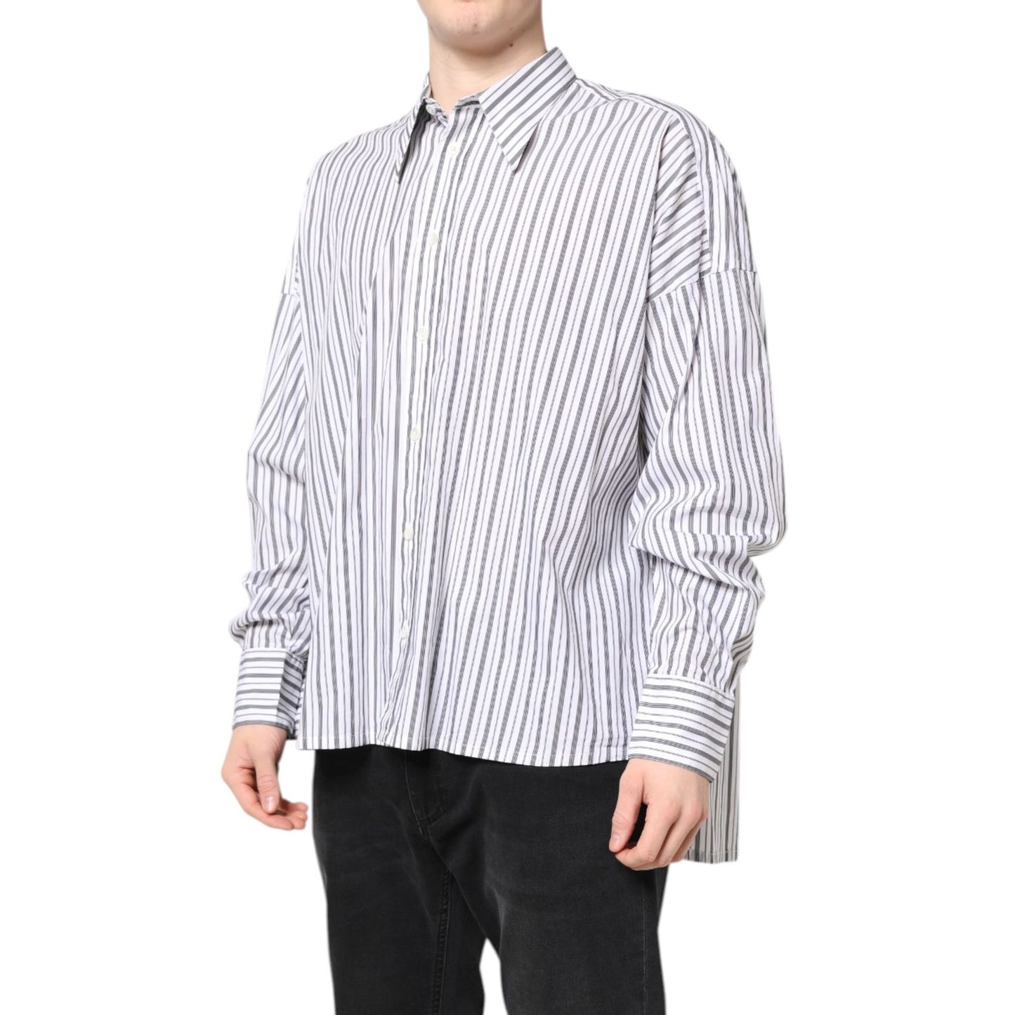 Dolce & Gabbana White Black Stripe Button Down Casual Shirt Dolce & Gabbana