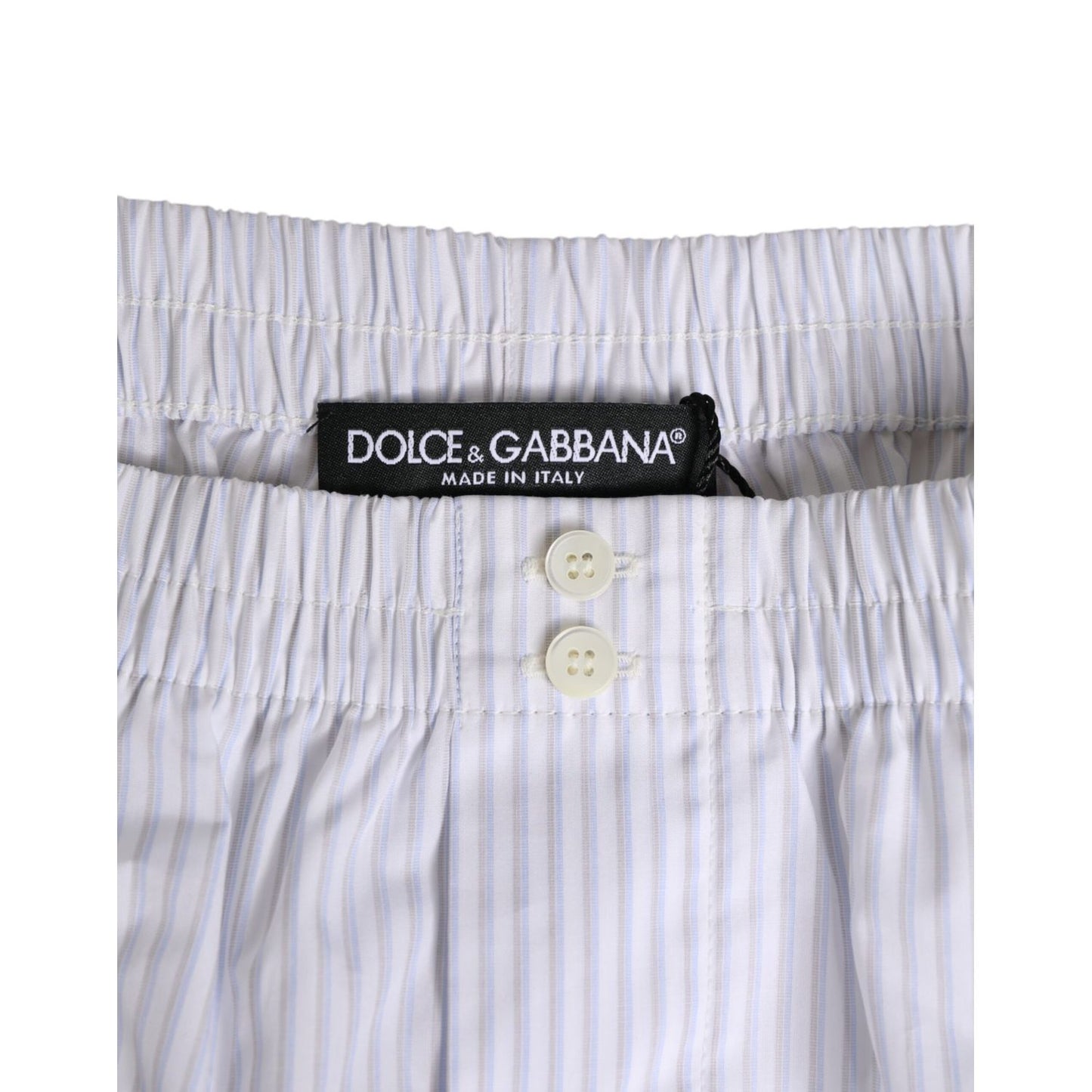 Dolce & Gabbana White Blue Cotton Striped Button Fly Shorts Swimwear Dolce & Gabbana