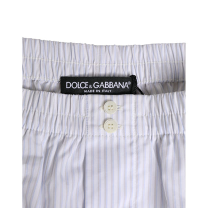 Dolce & Gabbana White Blue Cotton Striped Button Fly Shorts Swimwear Dolce & Gabbana