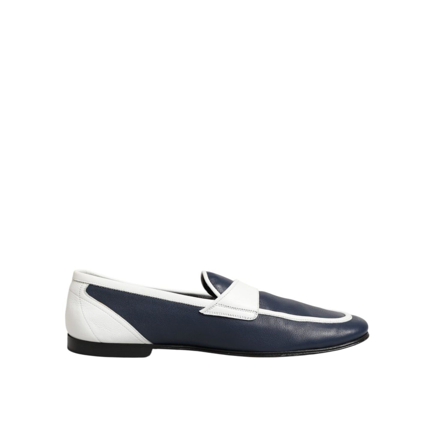Dolce & Gabbana White Blue Leather Slip On Loafers Men Formal Shoes Dolce & Gabbana