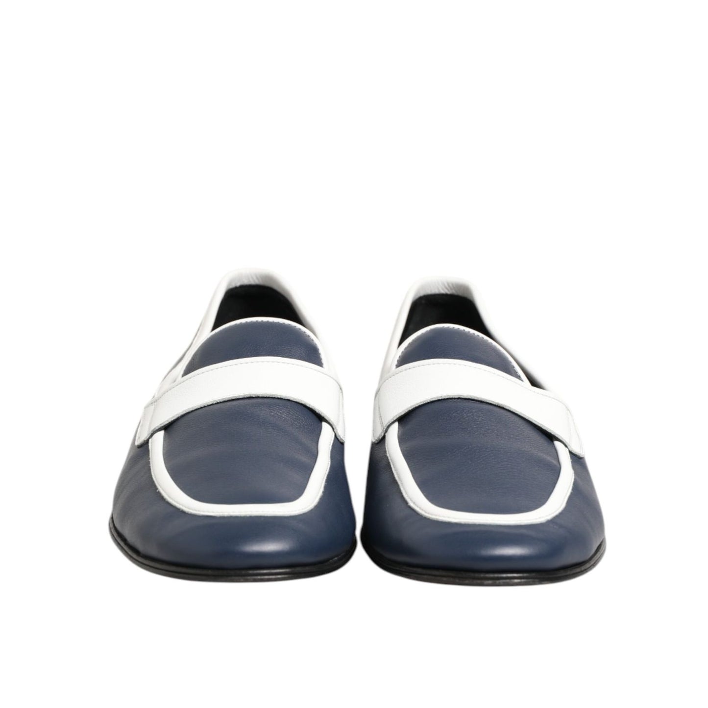 Dolce & Gabbana White Blue Leather Slip On Loafers Men Formal Shoes Dolce & Gabbana