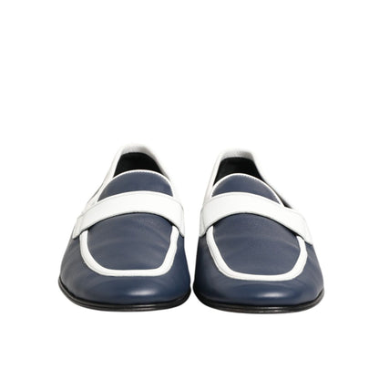 Dolce & Gabbana White Blue Leather Slip On Loafers Men Formal Shoes Dolce & Gabbana