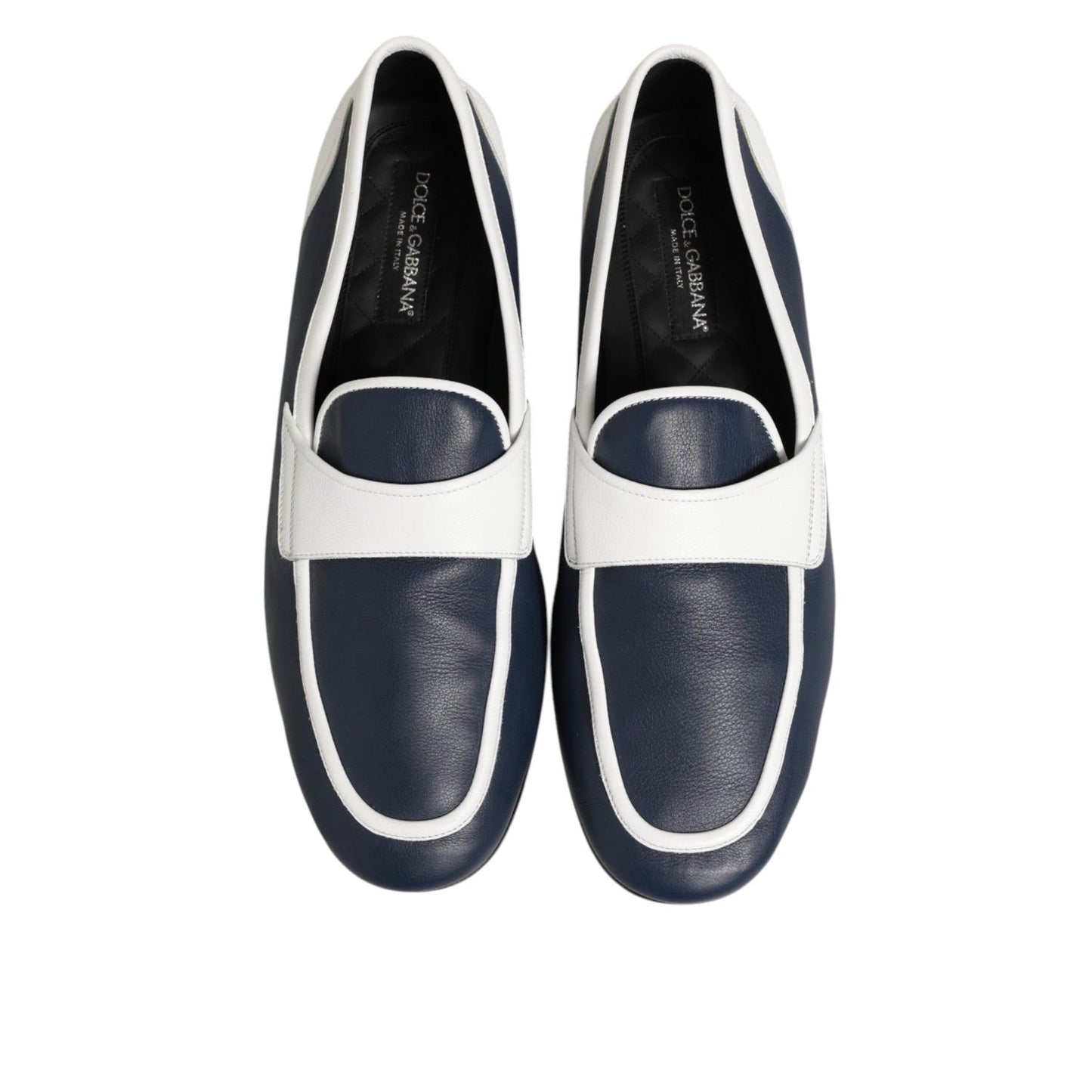 Dolce & Gabbana White Blue Leather Slip On Loafers Men Formal Shoes Dolce & Gabbana