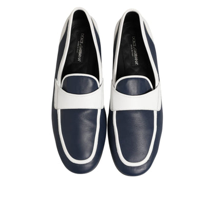 Dolce & Gabbana White Blue Leather Slip On Loafers Men Formal Shoes Dolce & Gabbana