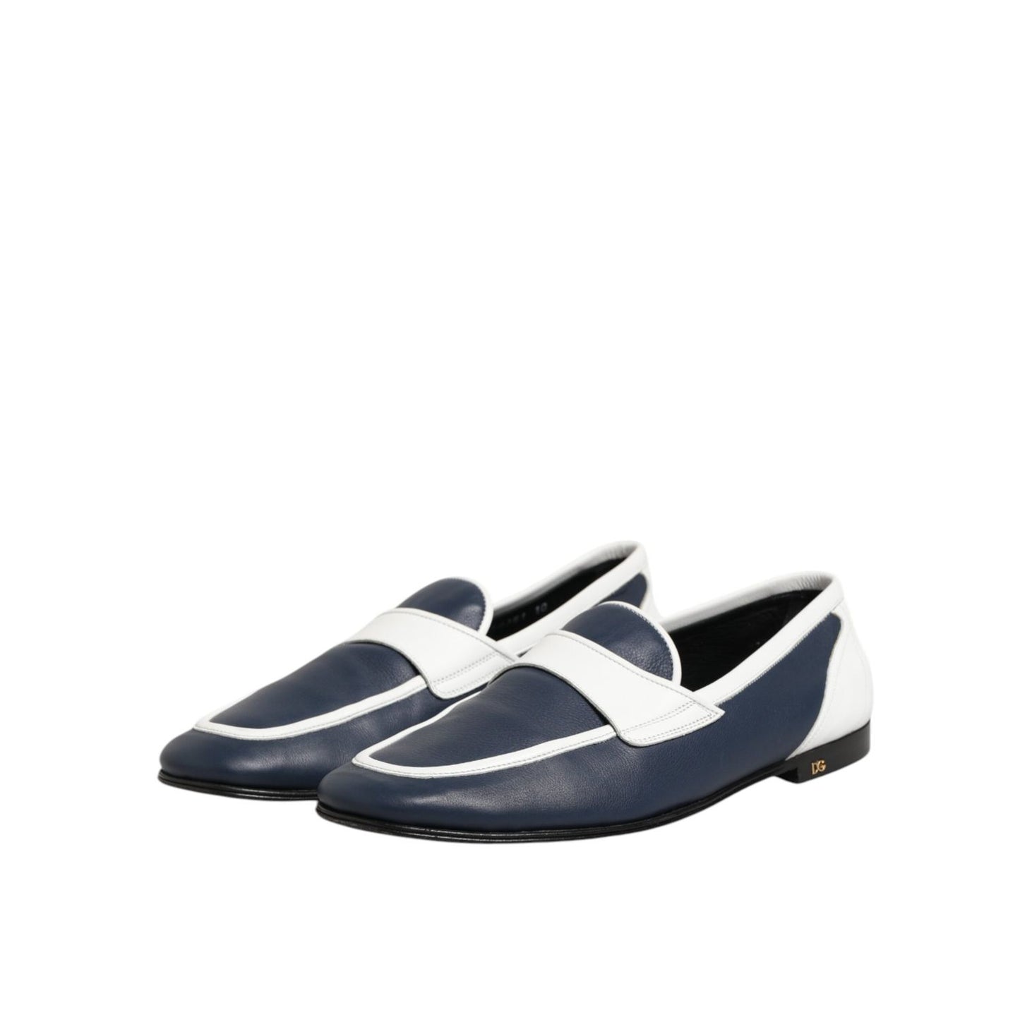 Dolce & Gabbana White Blue Leather Slip On Loafers Men Formal Shoes Dolce & Gabbana