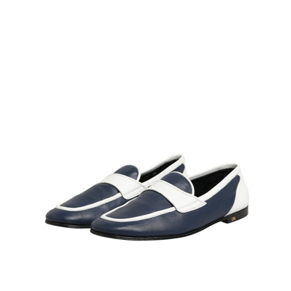 Dolce & Gabbana White Blue Leather Slip On Loafers Men Formal Shoes Dolce & Gabbana