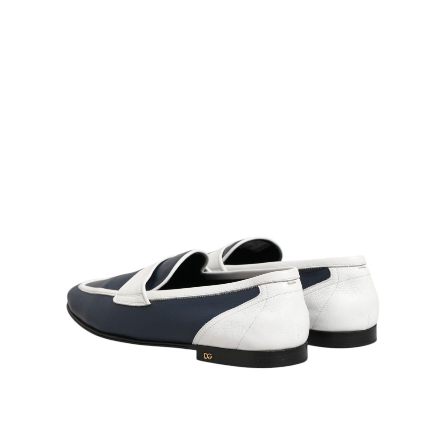 Dolce & Gabbana White Blue Leather Slip On Loafers Men Formal Shoes Dolce & Gabbana