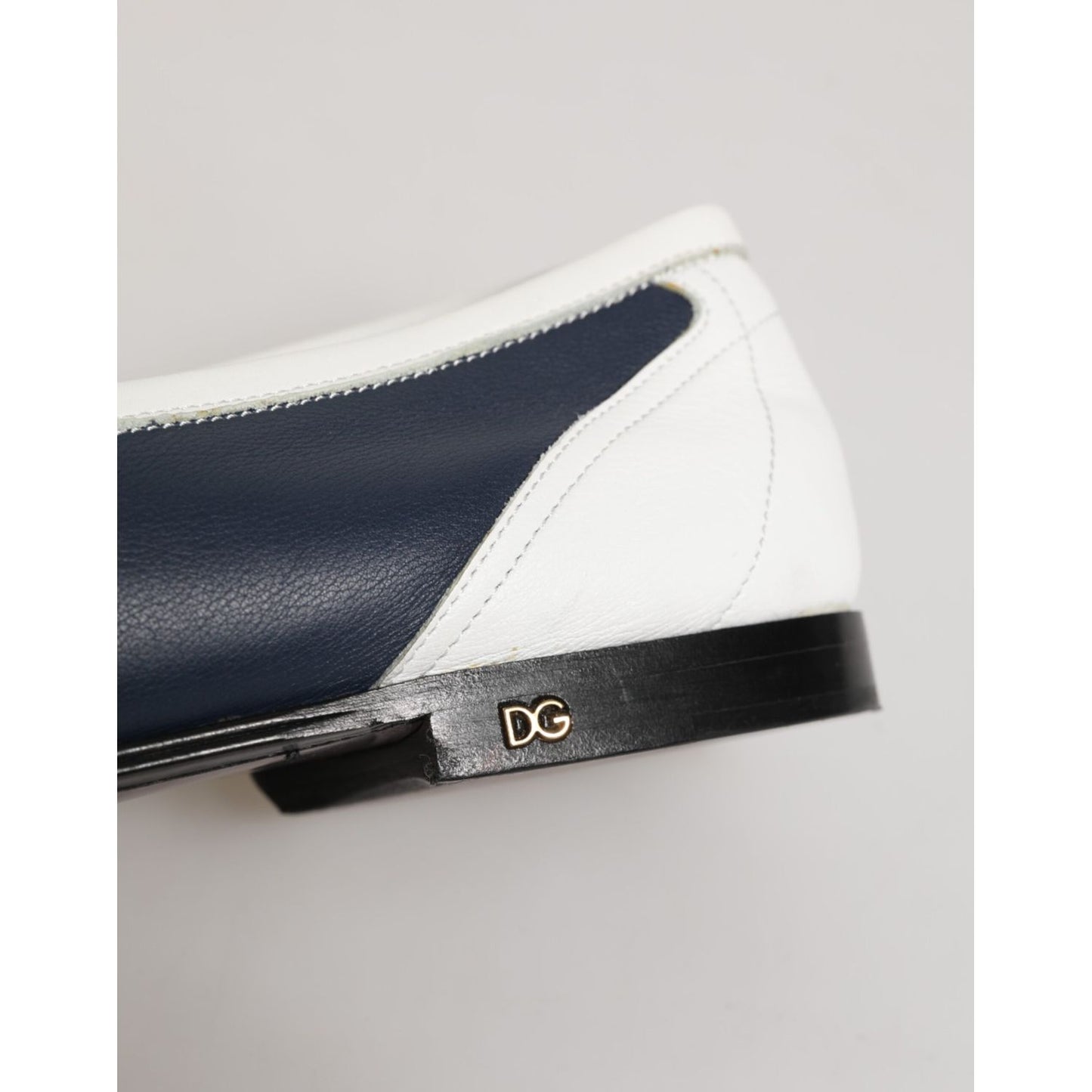 Dolce & Gabbana White Blue Leather Slip On Loafers Men Formal Shoes Dolce & Gabbana