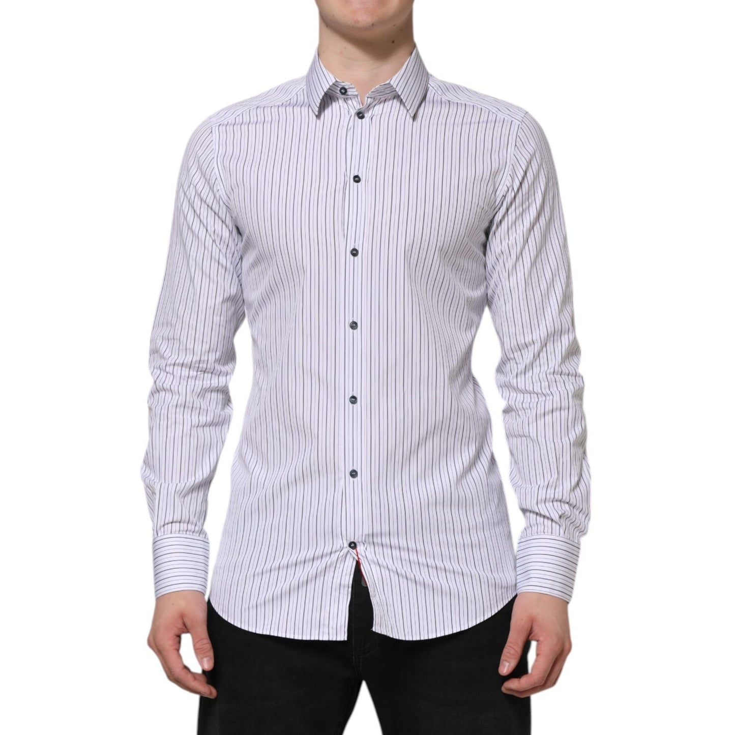 Dolce & Gabbana White Blue Striped Cotton GOLD Formal Shirt Dolce & Gabbana