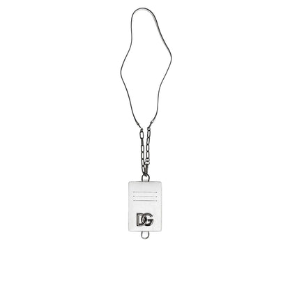 Dolce & Gabbana White Calf Leather Lanyard Logo Card Holder Wallet