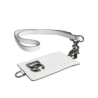 Dolce & Gabbana White Calf Leather Lanyard Logo Card Holder Wallet