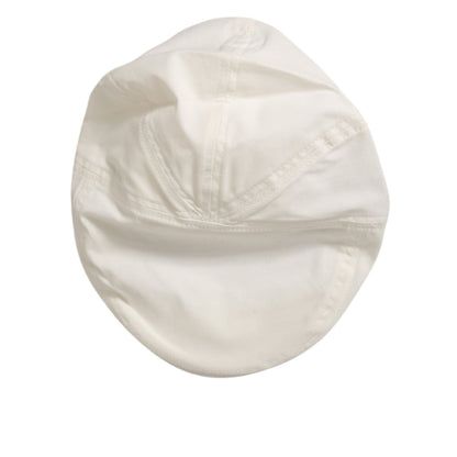 Dolce & Gabbana White Cotton Blend Leather Trim Flat Men Cap Hat Dolce & Gabbana