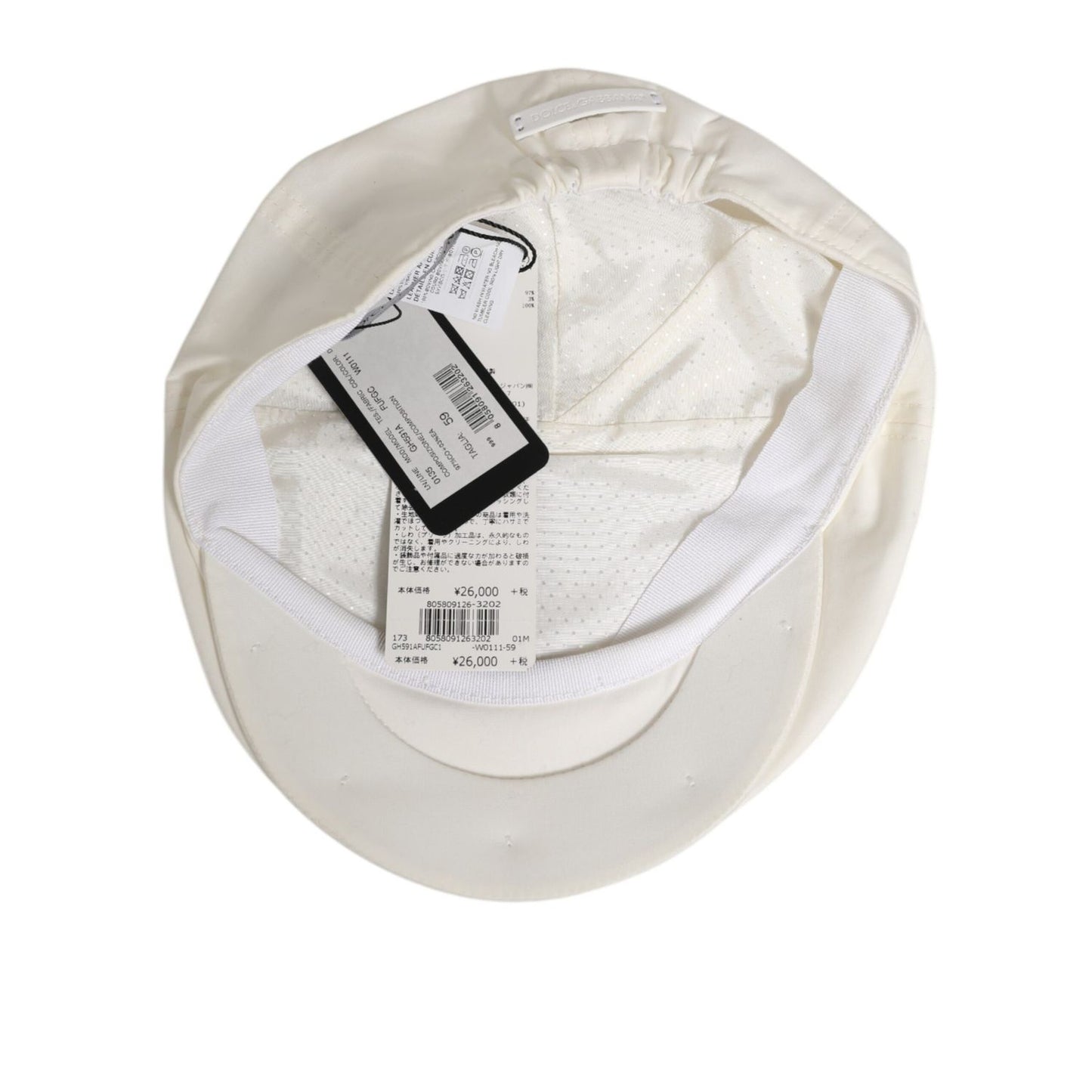 Dolce & Gabbana White Cotton Blend Leather Trim Flat Men Cap Hat Dolce & Gabbana