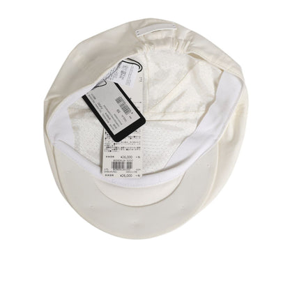 Dolce & Gabbana White Cotton Blend Leather Trim Flat Men Cap Hat Dolce & Gabbana