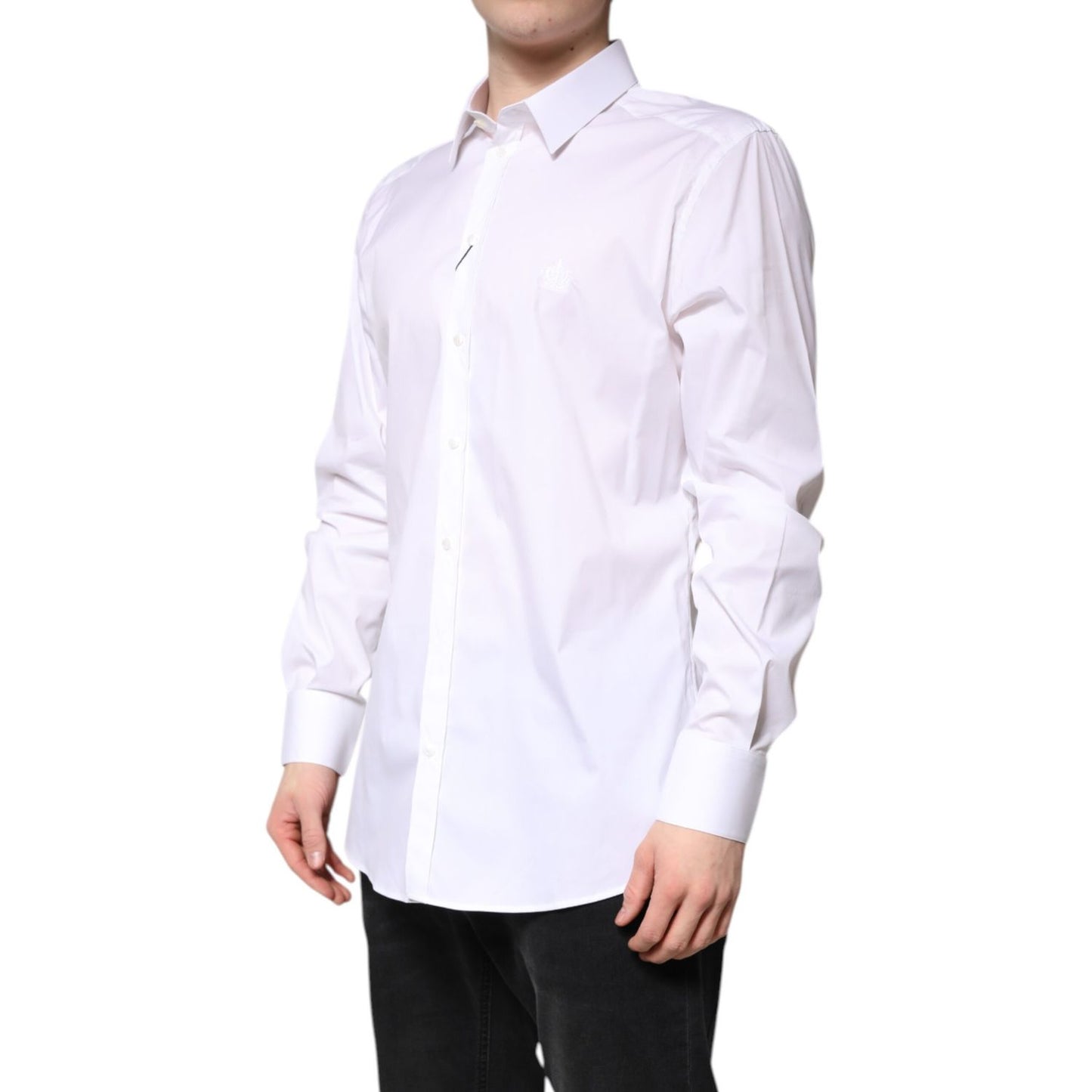 Dolce & Gabbana White Cotton Collared GOLD FormalDress Shirt