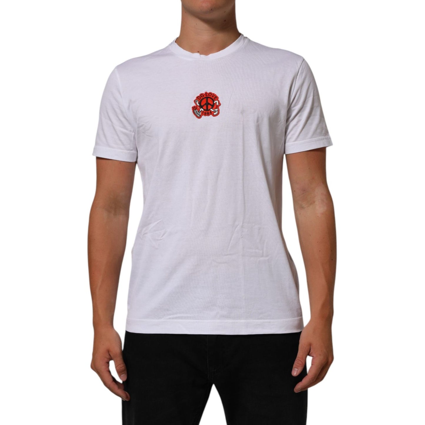 Dolce & Gabbana White Cotton DG Love Patch Crew Neck T-shirt Dolce & Gabbana