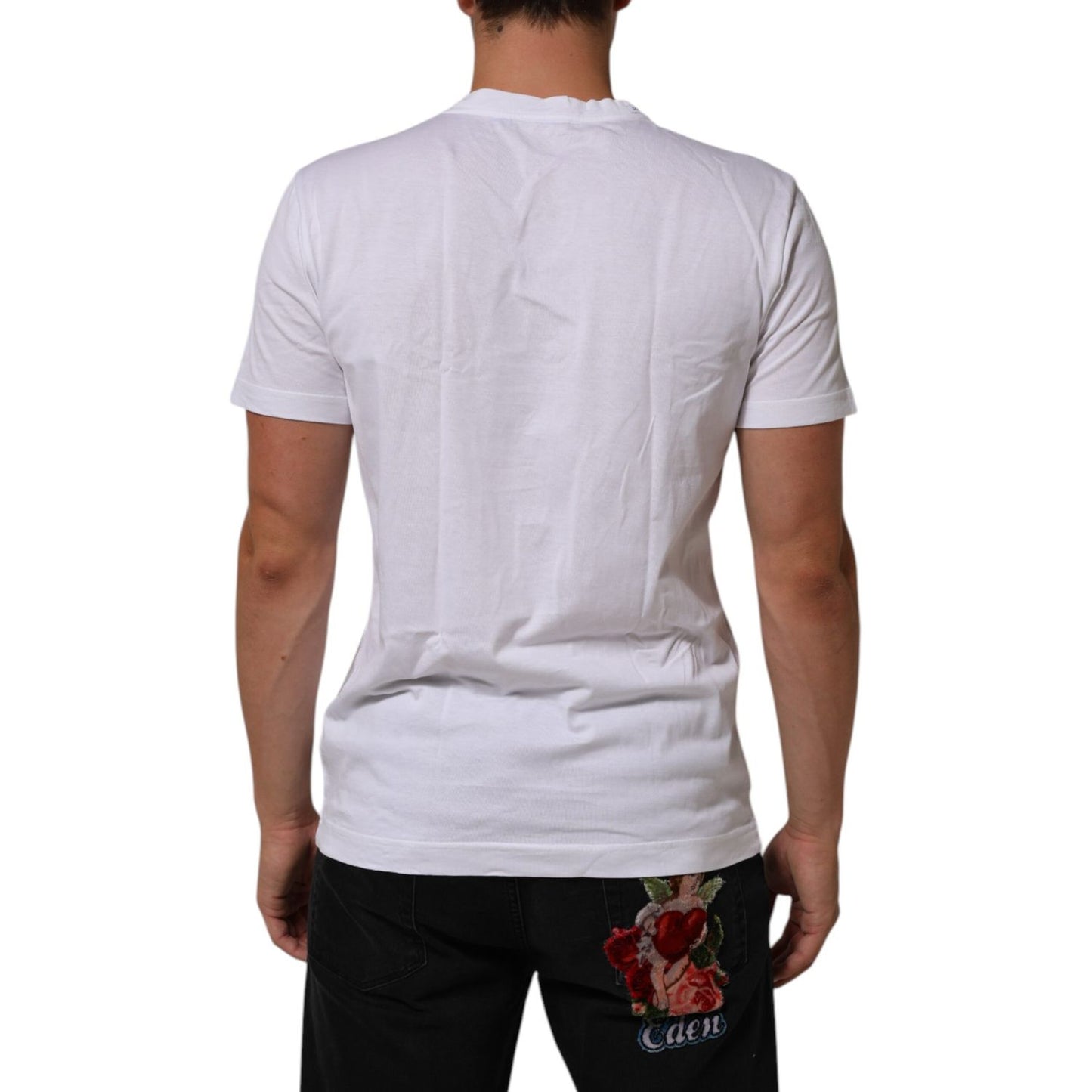 Dolce & Gabbana White Cotton DG Love Patch Crew Neck T-shirt Dolce & Gabbana
