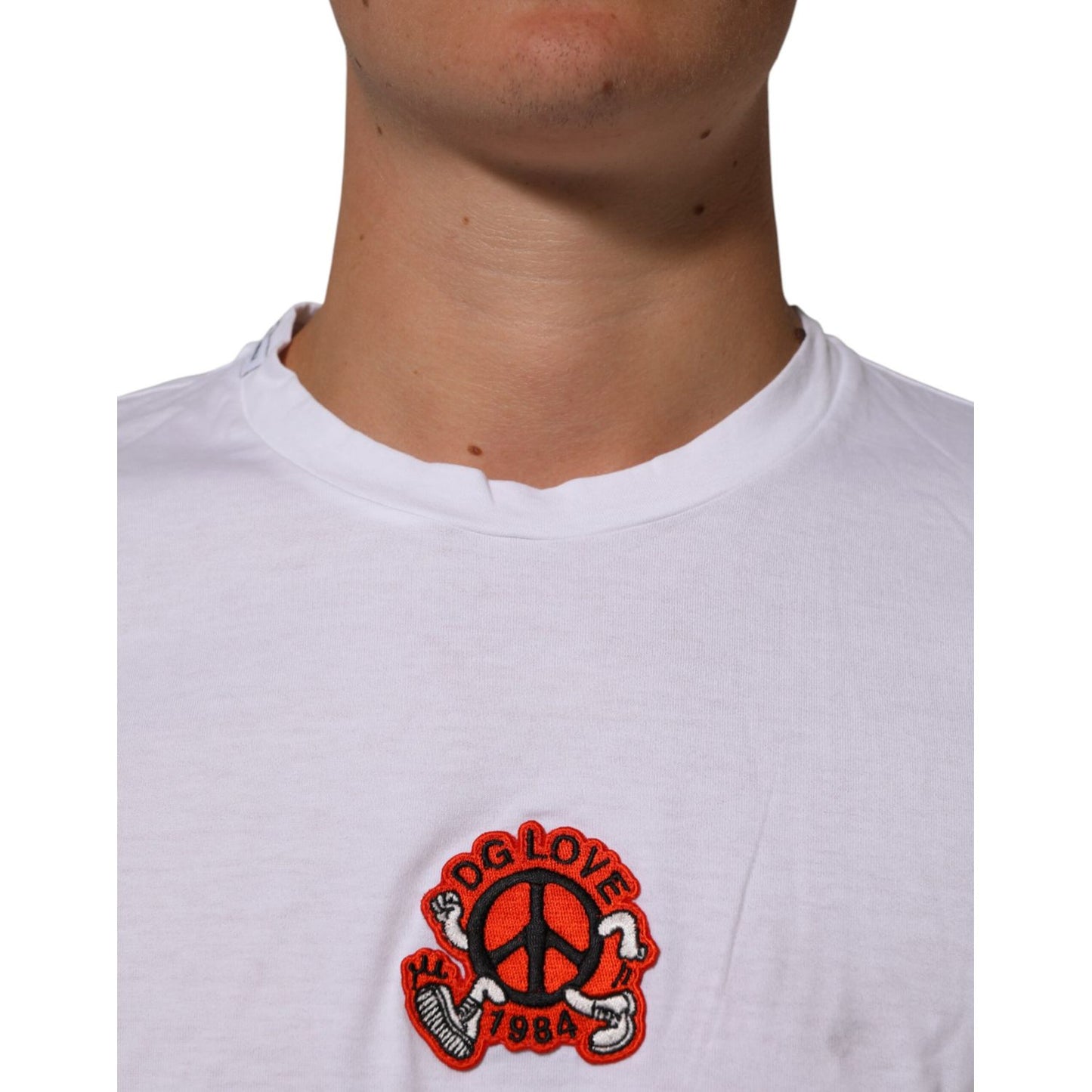 Dolce & Gabbana White Cotton DG Love Patch Crew Neck T-shirt Dolce & Gabbana